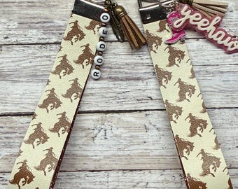 Western Bronc rider wristlet key fob, cowboy keychain.