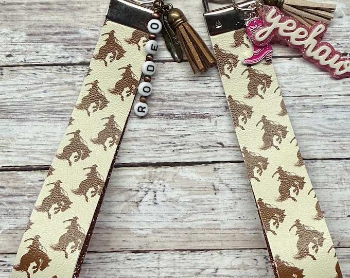 Western Bronc rider wristlet key fob, cowboy keychain.