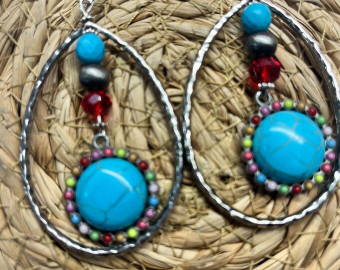 Unique dangle hoop earrings with beaded accents, dangle earrings, hoop earrings.