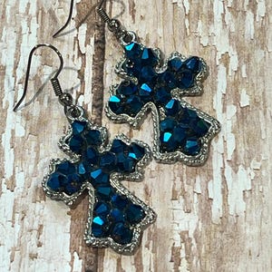 Cross earrings, blue, navy cross bead earrings, blue earrings, Christian earrings, ready to ship.