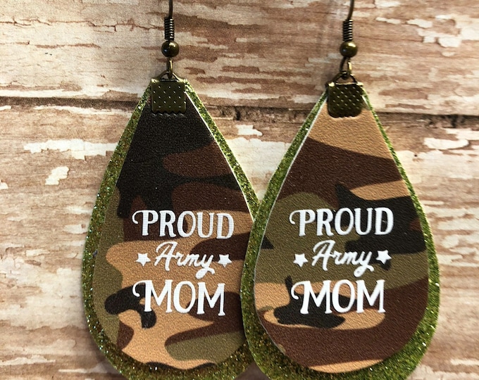 Proud Marine Mom earrings, Marine earrings, patriotic earring, army mom, navy mom, airforce mom custom earrings.