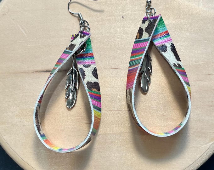 Serape earrings, assorted, charm leaf, leather, faux leather, western, southwestern earrings.