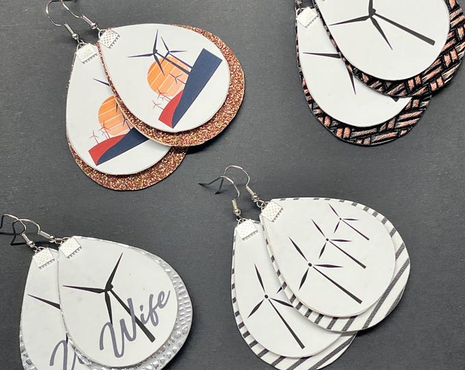 Windmill earrings, wind turbine earrings, ready to ship, wind, windmills.