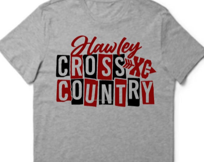 Customizable tee, cross country tee, sports tee, running tee, school cross country, personalized for school tee, cross country sports.