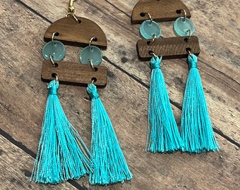 Wood fringe dangle earrings