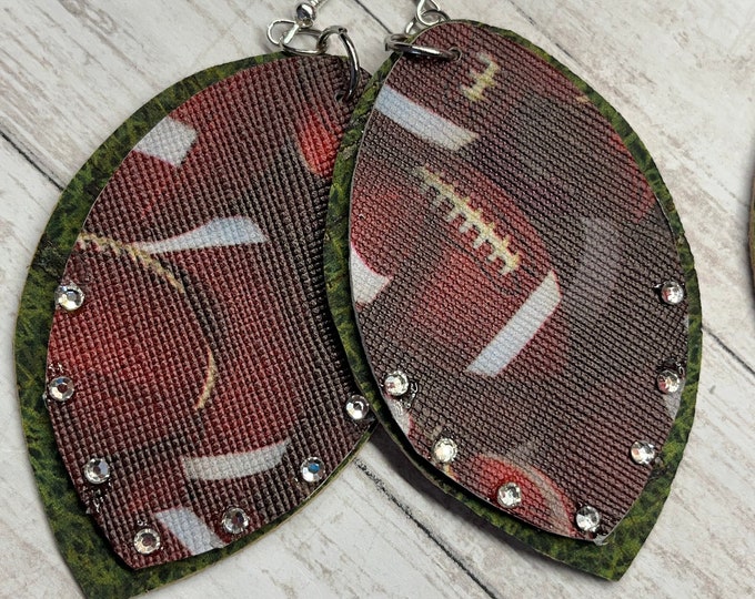Football earrings, grass and football layered earrings, stones, sports jewelry, football jewelry, green, brown earrings