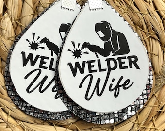 Welder earrings, welder wife, profession, welding teardrop earrings.