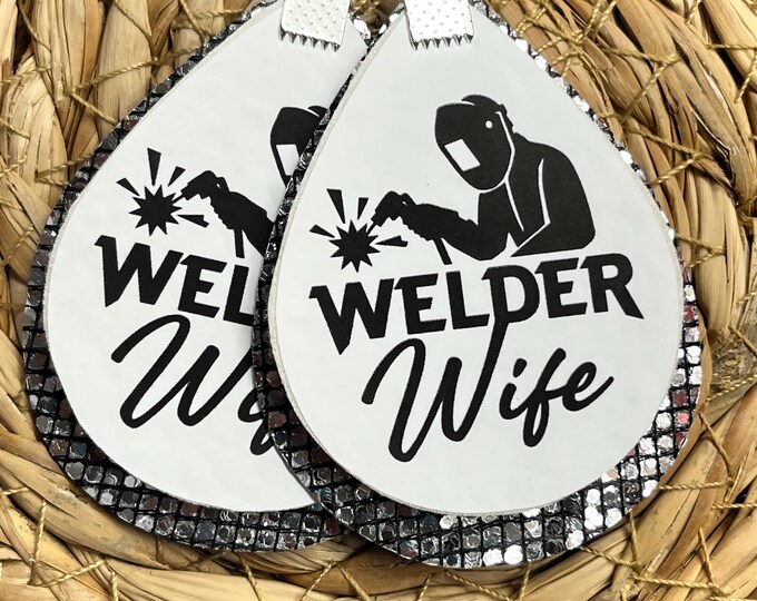 Welder earrings, welder wife, profession, welding teardrop earrings.