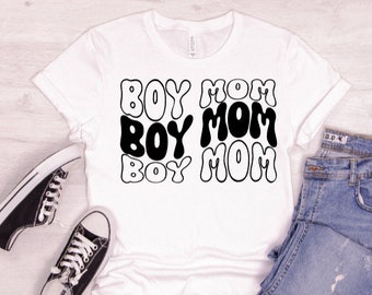 Boy mom tee, bubble letter boy mom tee, retro boy mom tee, mom of boys, boys, mom, custom color tee, triple word boy mom.