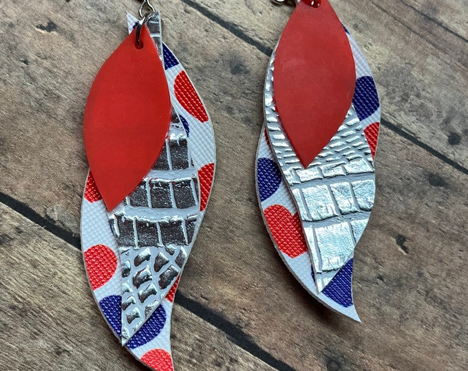 Swirl heart earrings, patriotic earrings, hearts