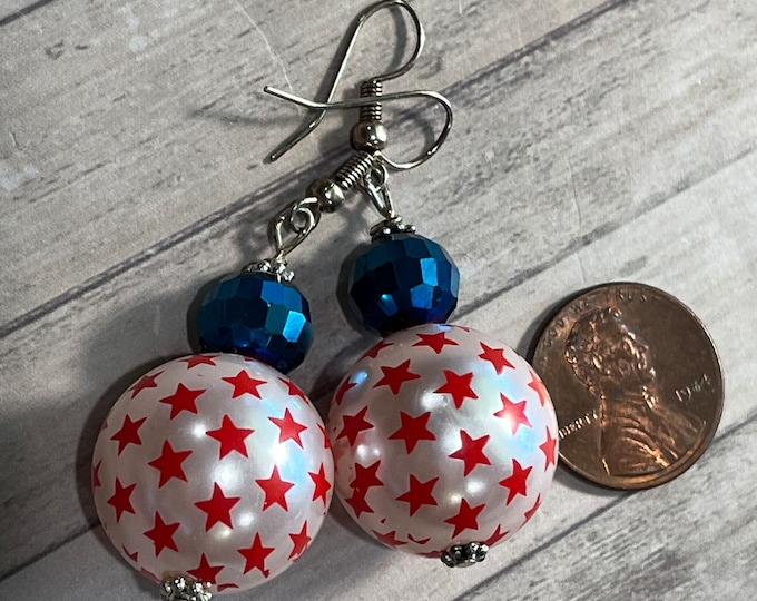 Red white and blue, star beaded earrings