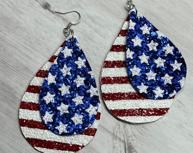 Stars and Stripes teardrop glitter earrings, patriotic earrings, red white blue earrings, July 4th, memorial day