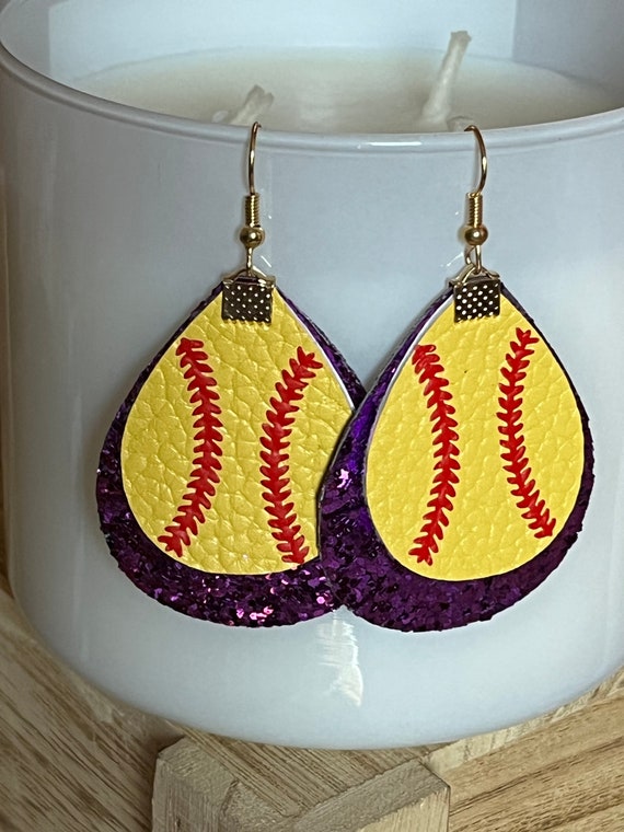 Layered Glitter Love Softball Earrings Layered Glitter Love Softball Earrings
