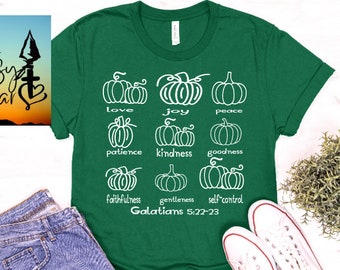 Fruit of the Spirit pumpkin tee. faith tee, Christian tee, fruit, religious, Galatians, cute simple, fast shipping, seasonal, fall tee,