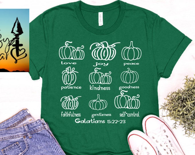 Fruit of the Spirit pumpkin tee. faith tee, Christian tee, fruit, religious, Galatians, cute simple, fast shipping, seasonal, fall tee,