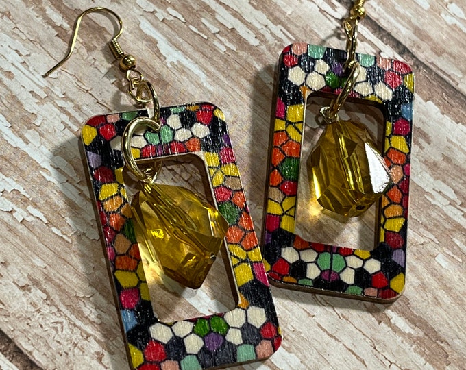 Square colored wooden earrings
