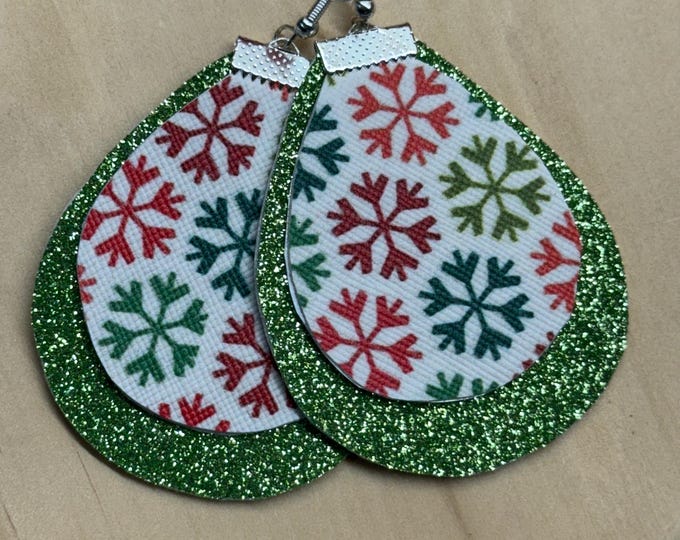 Colored snowflake holiday earrings, snowflakes, glitter earrings.