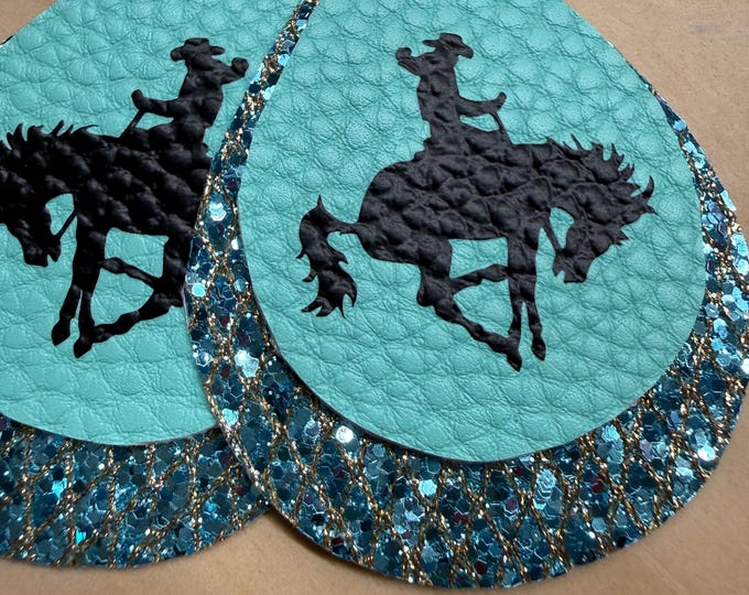 Bronco, cowboy, bucking horse earrings, glitter western earrings.
