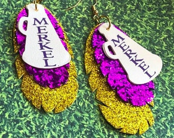 Cheer earrings, megaphone earrings, custom, personalized cheerleading earrings