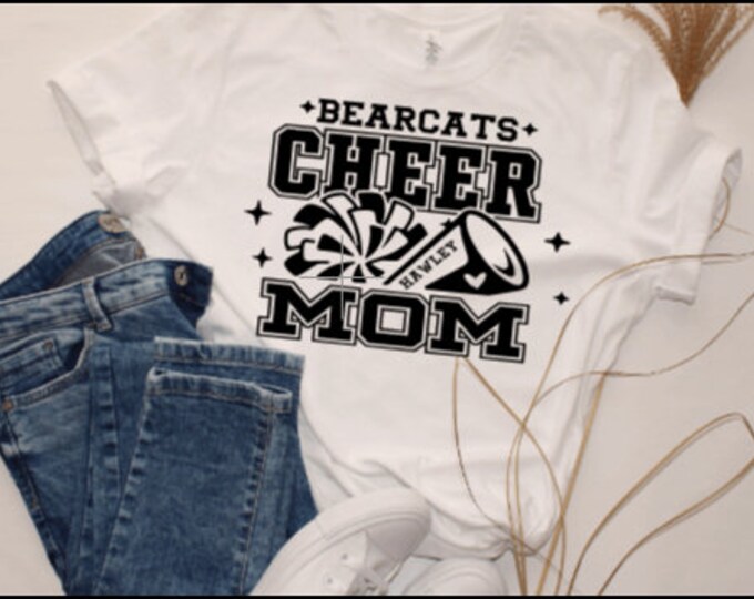 Custom school name cheer shirt, personalized color and school tee, mascot cheer, cheer tee, made to order cheer shirts.