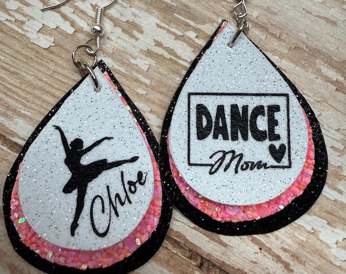 Dance earrings, personalized dance earrings, dance mom earrings, custom earrings
