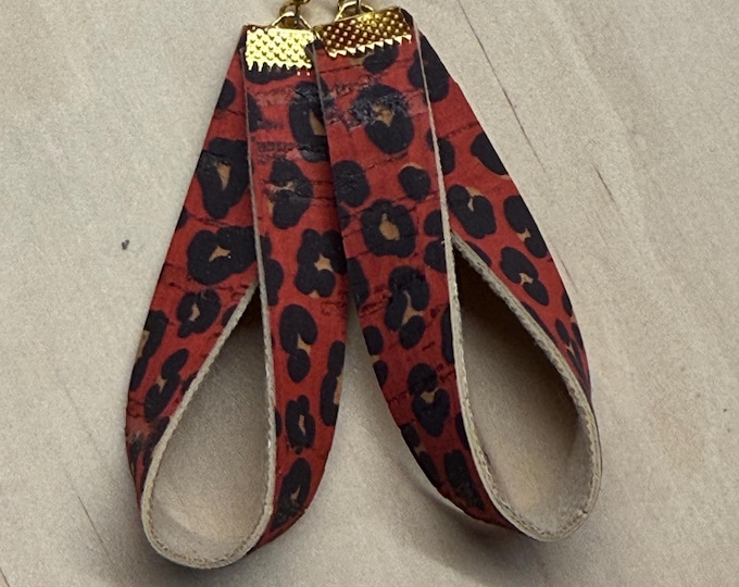 Leopard earrings, red leopard, glitter brown leopard. Ready to ship.