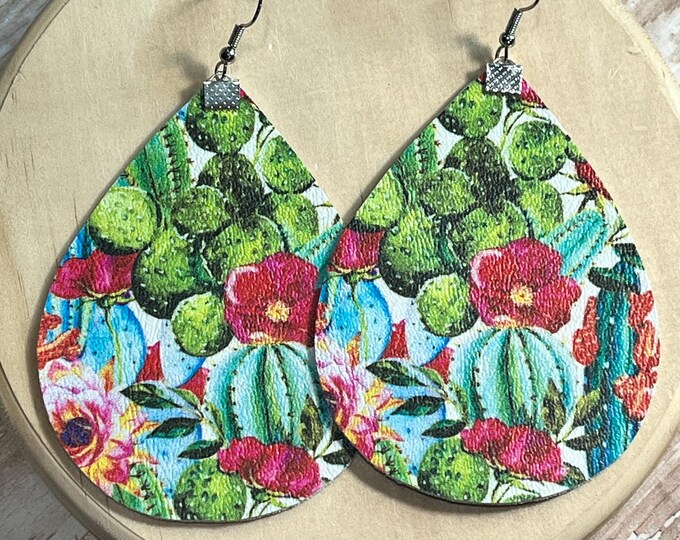 Cactus, southwestern earrings, western cactus teardrop earrings.