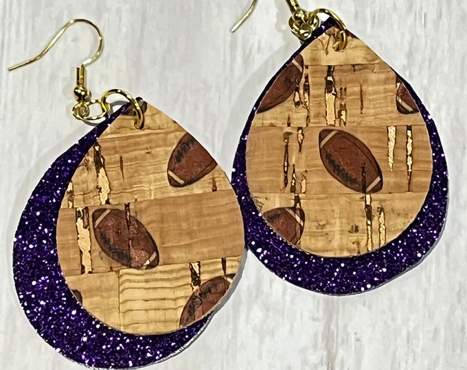 Cork football earrings, football earrings, sports jewelry