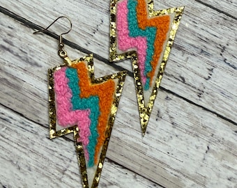 Terrycloth Lightning Bolt Earrings, Smiley Star Festive Jewelry