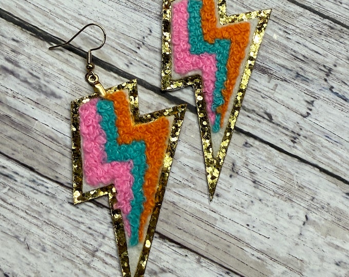 Terrycloth Lightning Bolt Earrings, Smiley Star Festive Jewelry