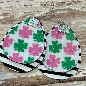 Pink clover earrings, St. Patrick’s earrings, pink shamrock earrings