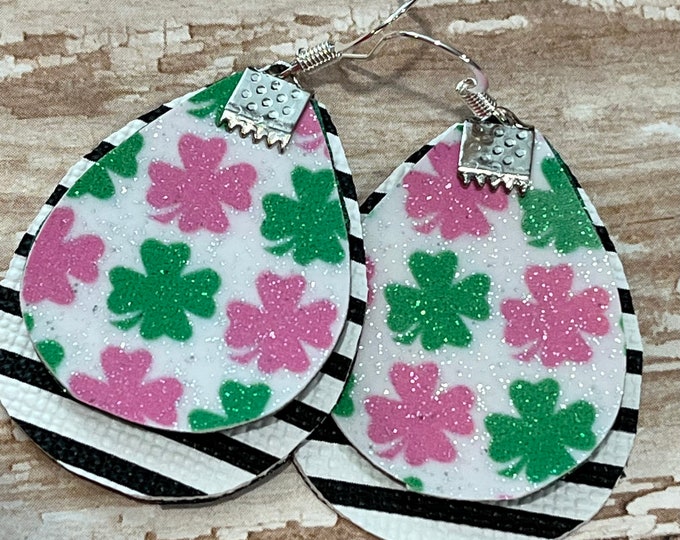 Pink clover earrings, St. Patrick’s earrings, pink shamrock earrings