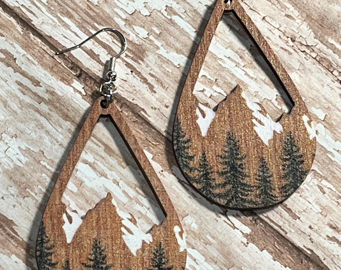 Wooden outdoors earrings, mountains, southwest earrings, ready to ship, wood, outdoors.