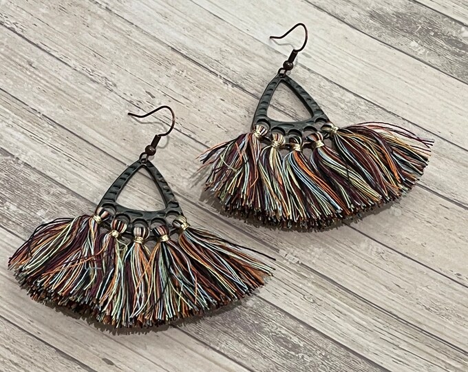 Multi colored fringe earrings