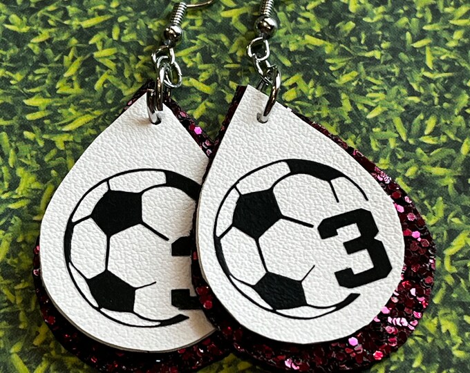 Soccer earrings, custom earrings, team colors, personalized soccer team earrings, glitter earrings, sports jewelry, soccer jewelry.