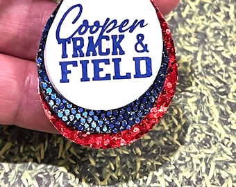 Track and field earrings, custom earrings, personalized earrings for your track and field athlete. Sports jewelry, running, field, track.