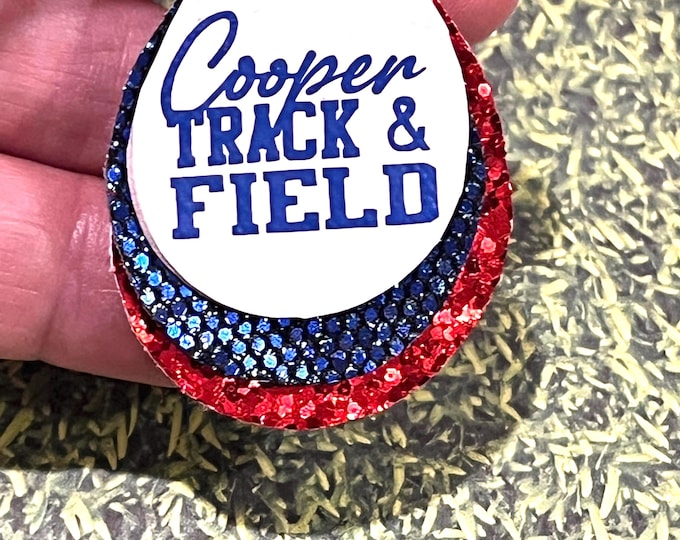 Track and field earrings, custom earrings, personalized earrings for your track and field athlete. Sports jewelry, running, field, track.