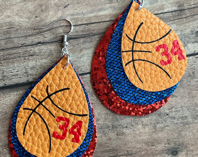 Custom basketball earrings, personalized, school color basketball earrings, basketball jewelry, sports jewelry, team jewelry earrings.