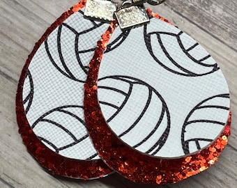 Volleyball earrings, school sport earrings, volleyball, glitter