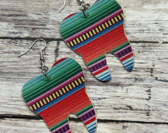 Serape Tooth Earrings, Southwest Dental Jewelry, Lightweight Hooks