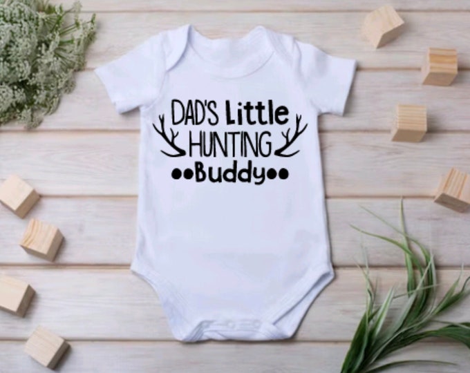 Hunting and fishing baby bodysuit, hunting buddy, fishing buddy, one piece outfit baby