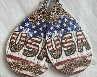 USA earrings, leopard USA, patriotic earrings