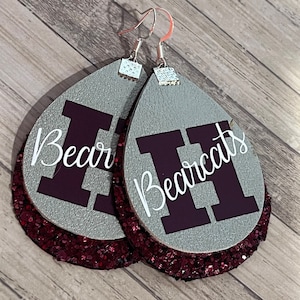 Big letter school, mascot earrings, school spirit earrings