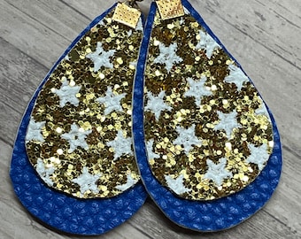 Gold Star earrings, glitter star, gold glitter, star earrings