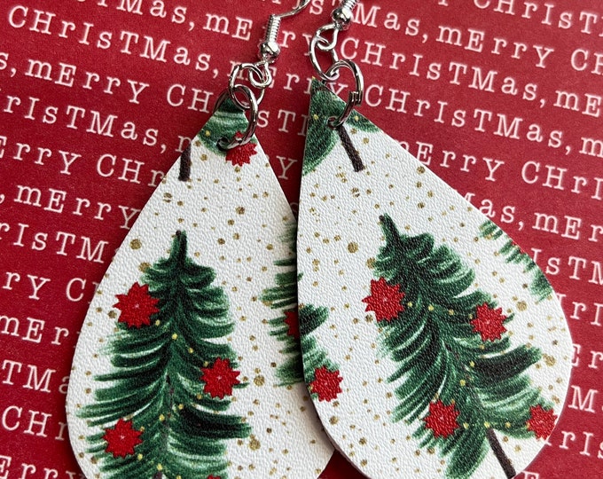 Christmas tree earrings. Customizable with added layers, holiday earrings, holiday tree earrings, Christmas trees, red white green earrings