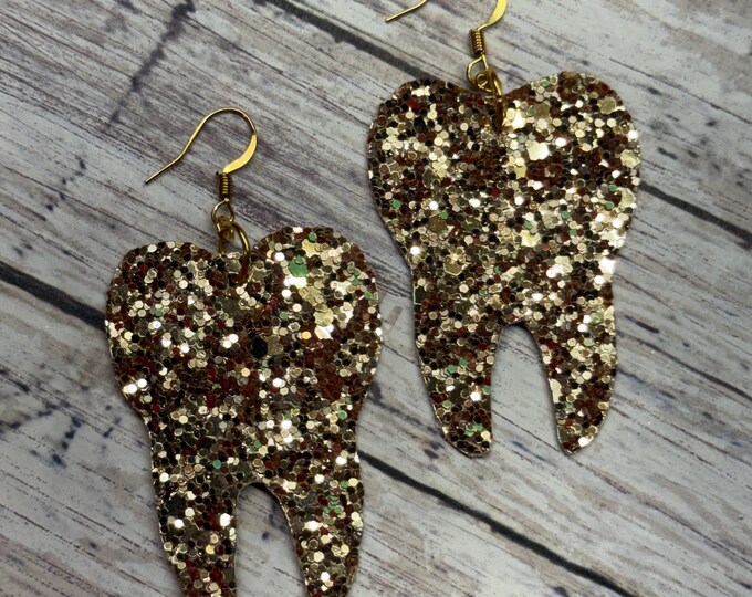 Glitter Tooth Earrings, Faux Leather, Lightweight, Nickel-Free Hooks