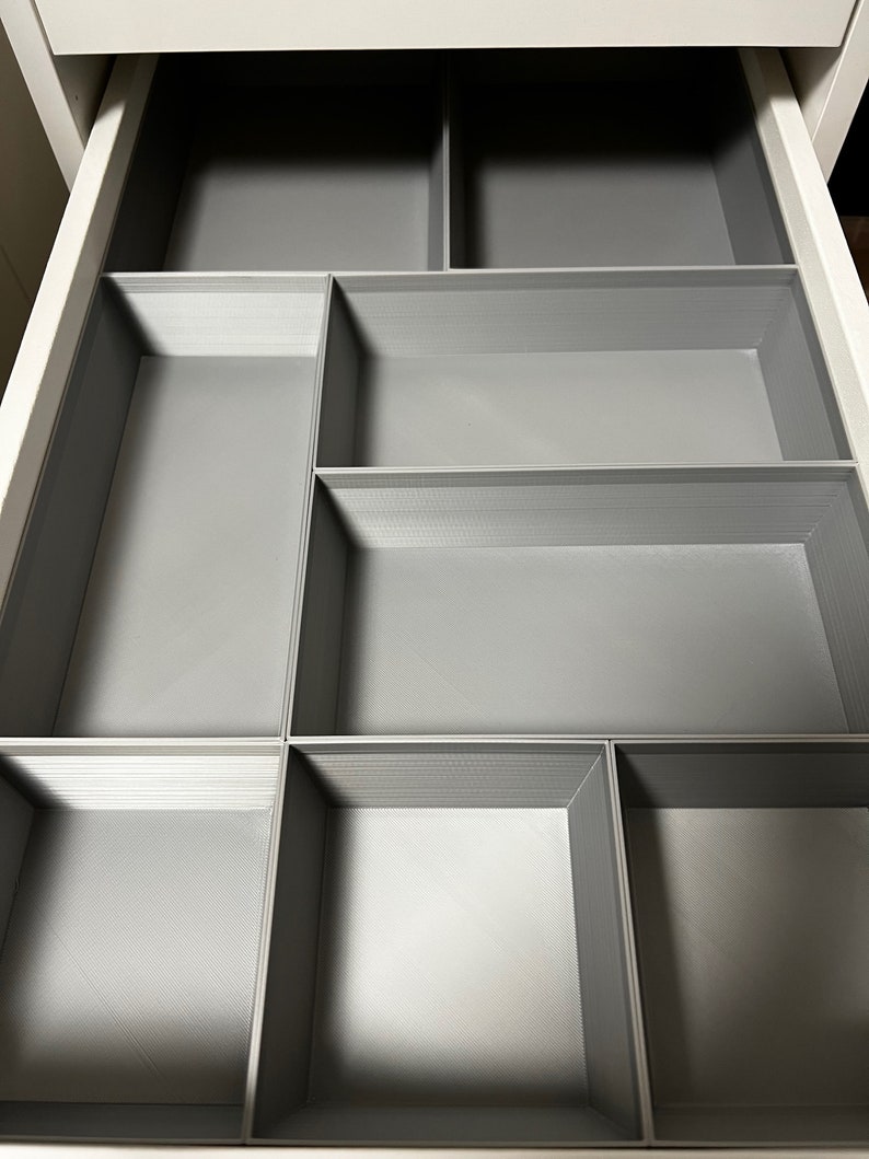Schubladeneinsatz flache Schublade für einen IKEA Alex-Schubladenschrank 36x70 Nähzimmer Büro 8-teilig Silber