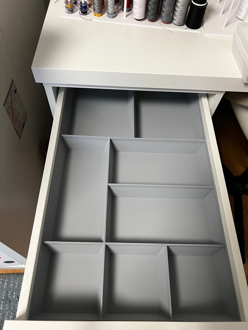 Schubladeneinsatz flache Schublade für einen IKEA Alex-Schubladenschrank 36x70 Nähzimmer Büro 8-teilig Grau hell