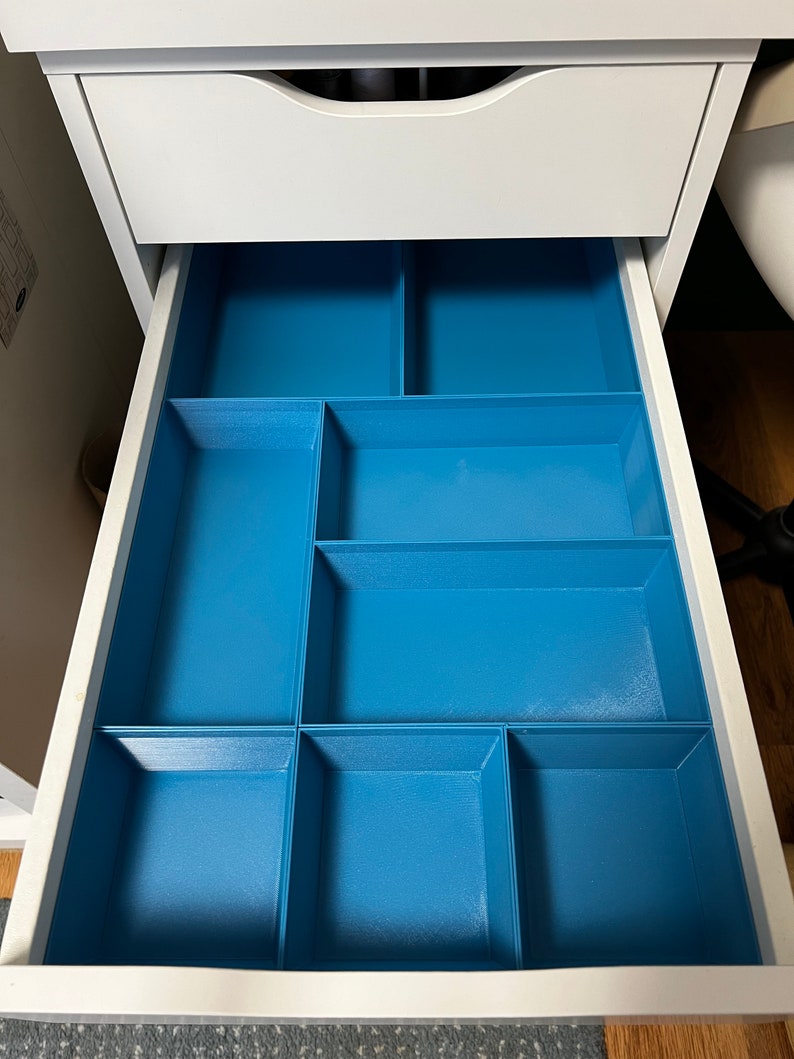 Schubladeneinsatz flache Schublade für einen IKEA Alex-Schubladenschrank 36x70 Nähzimmer Büro 8-teilig Infinity blue