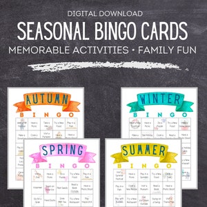 Seasonal Bingo Cards | Family Fun Activities Bucket List | Spring, Summer, Autumn, Winter